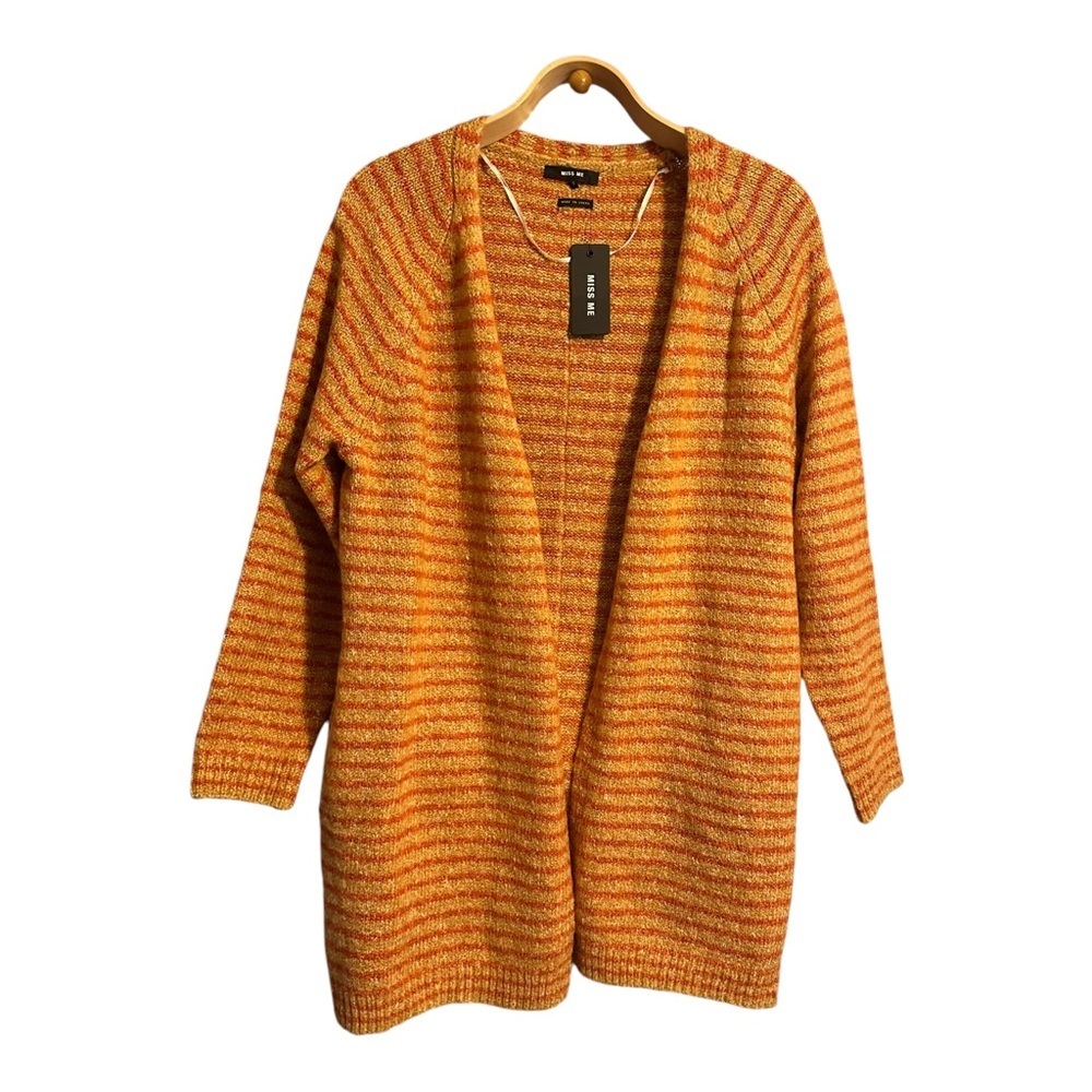 NWTMiss Me Mustard/Orange Striped Cozy Cardigan Sz: Small